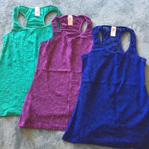 Set of three sheer lace tanks